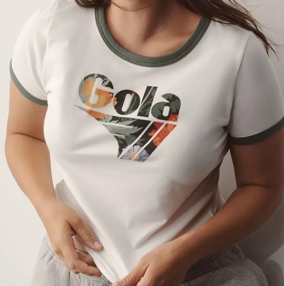 Anthropologie x Gola Graphic Ringer Baby Tee in Ivory and Green NWT - Picture 9 of 16